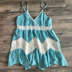 Sundance Aqua Blue and White Lace Trim Tank Top